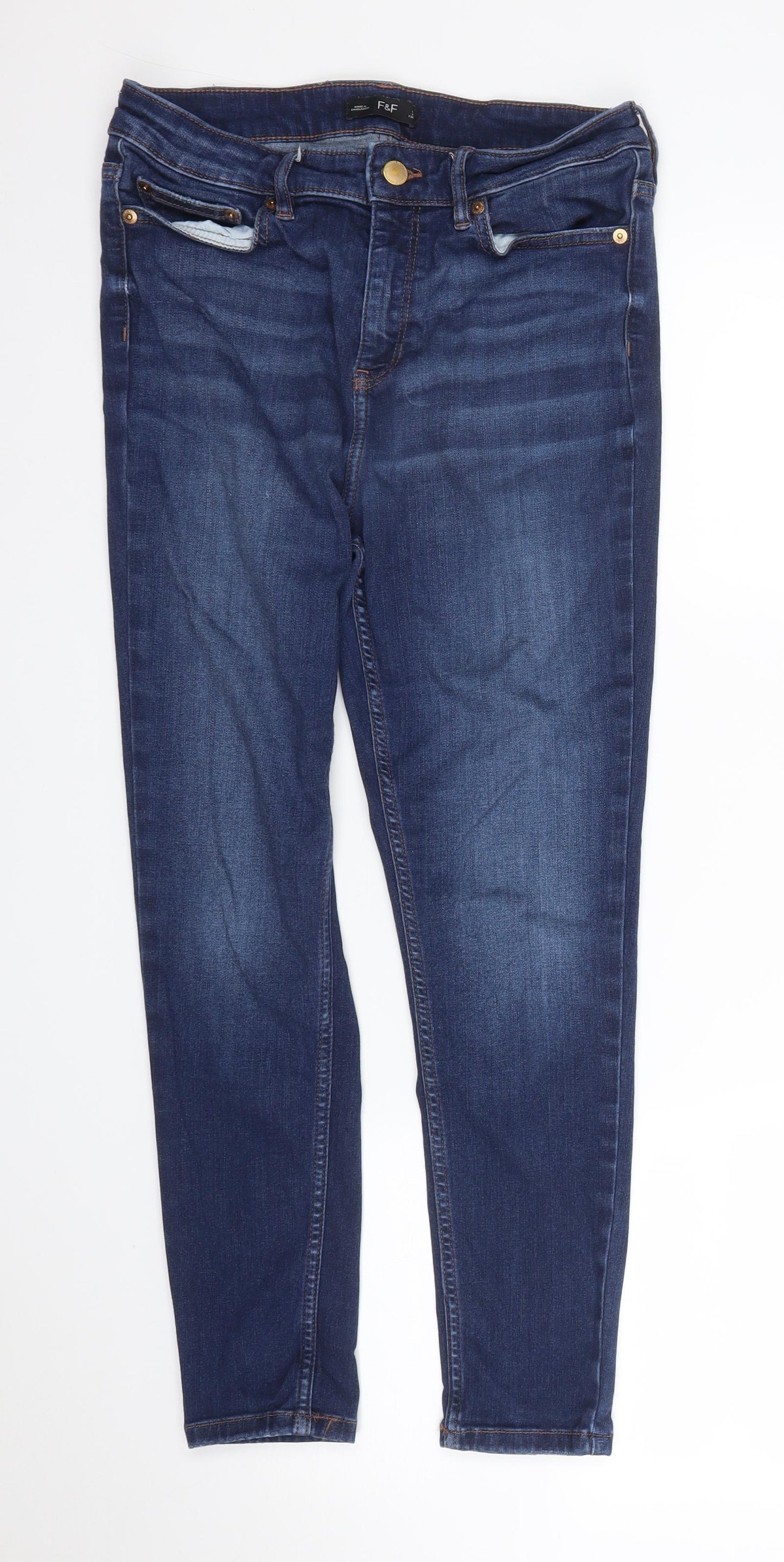 F&F Womens Blue  Denim Skinny Jeans Size 10 L26 in
