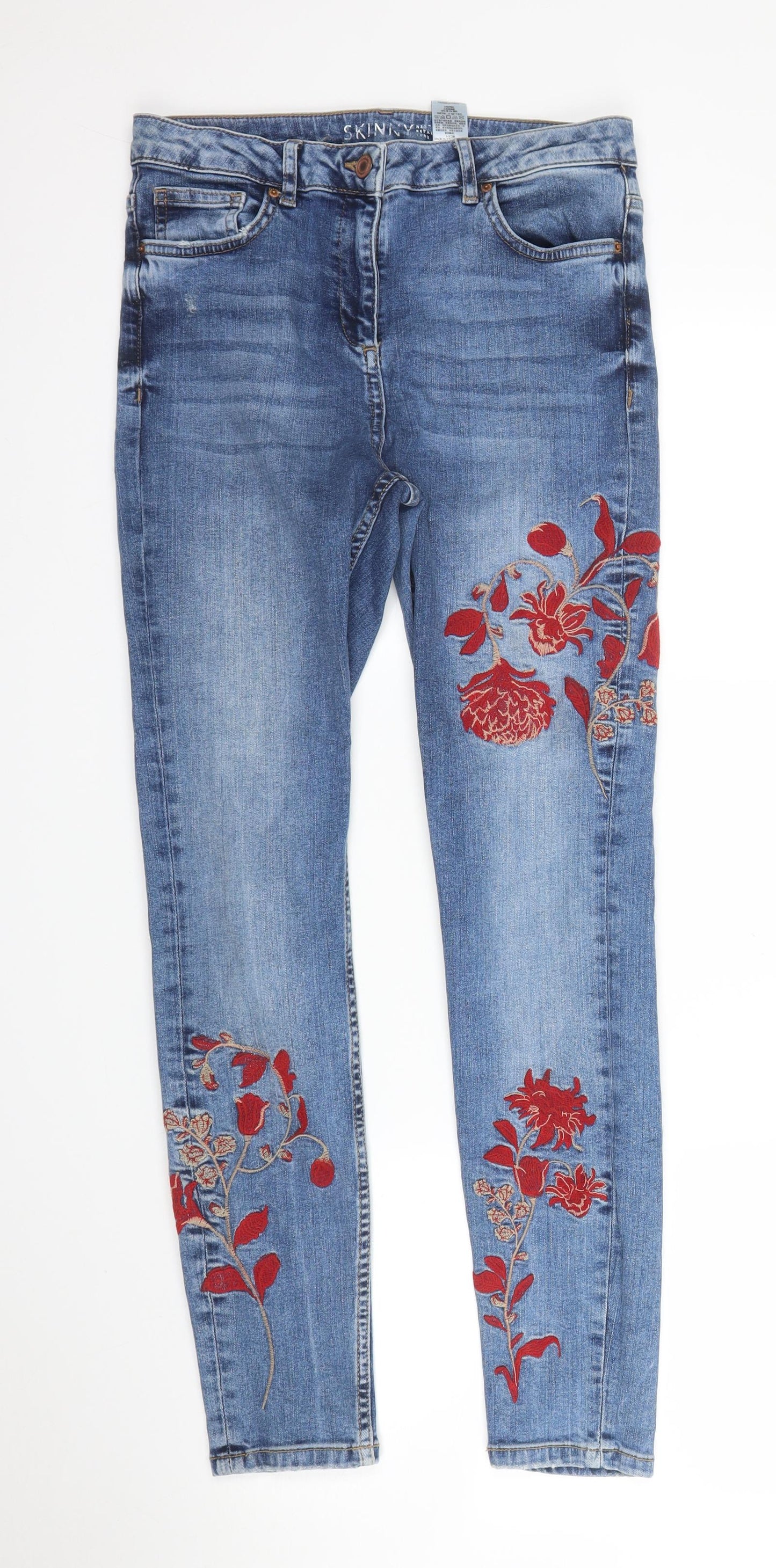 NEXT Womens Blue Floral Denim Skinny Jeans Size 12 L27 in