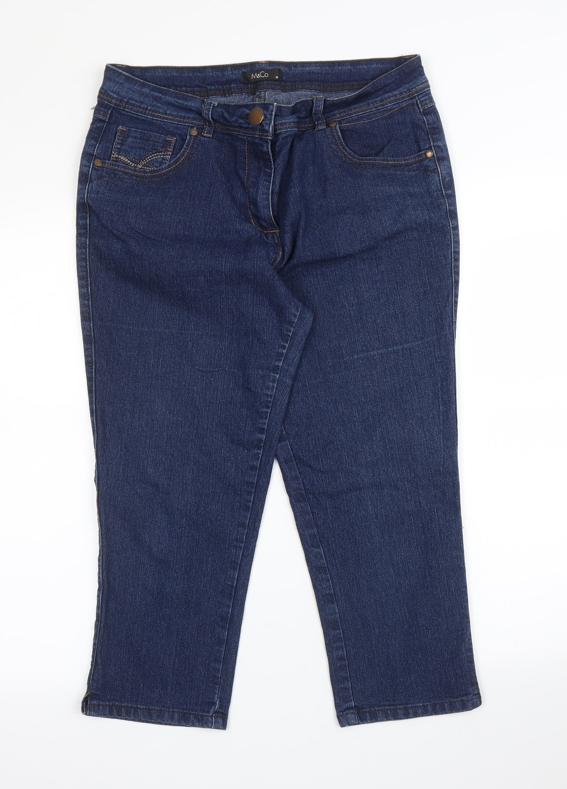 M&Co Womens Blue  Denim Cropped Jeans Size 14 L21 in