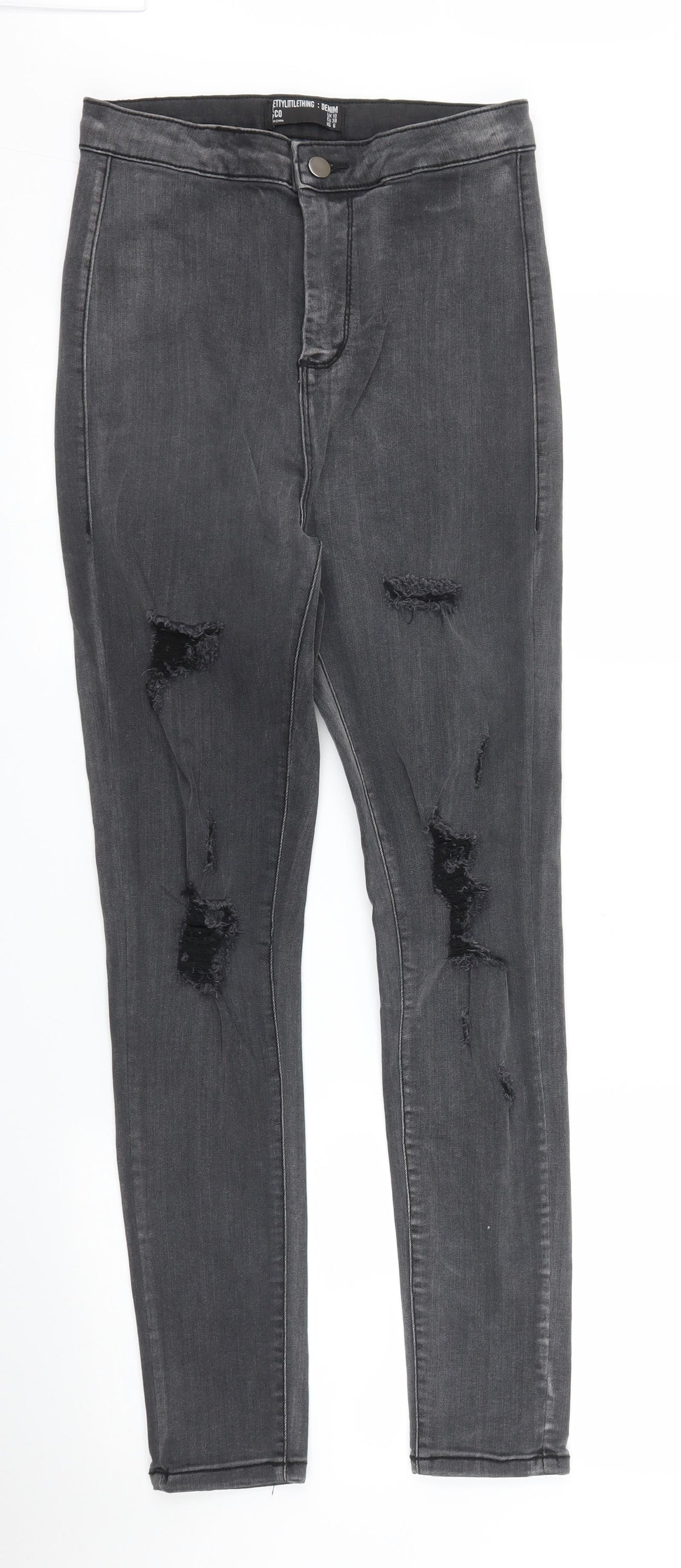 PRETTYLITTLETHING Womens Black  Denim Skinny Jeans Size 10 L27 in