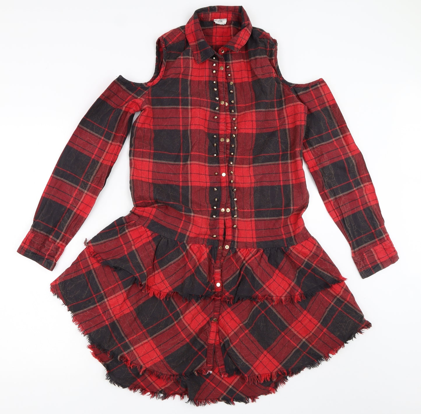 River Island Girls Red Check  Shirt Dress  Size 12 Years