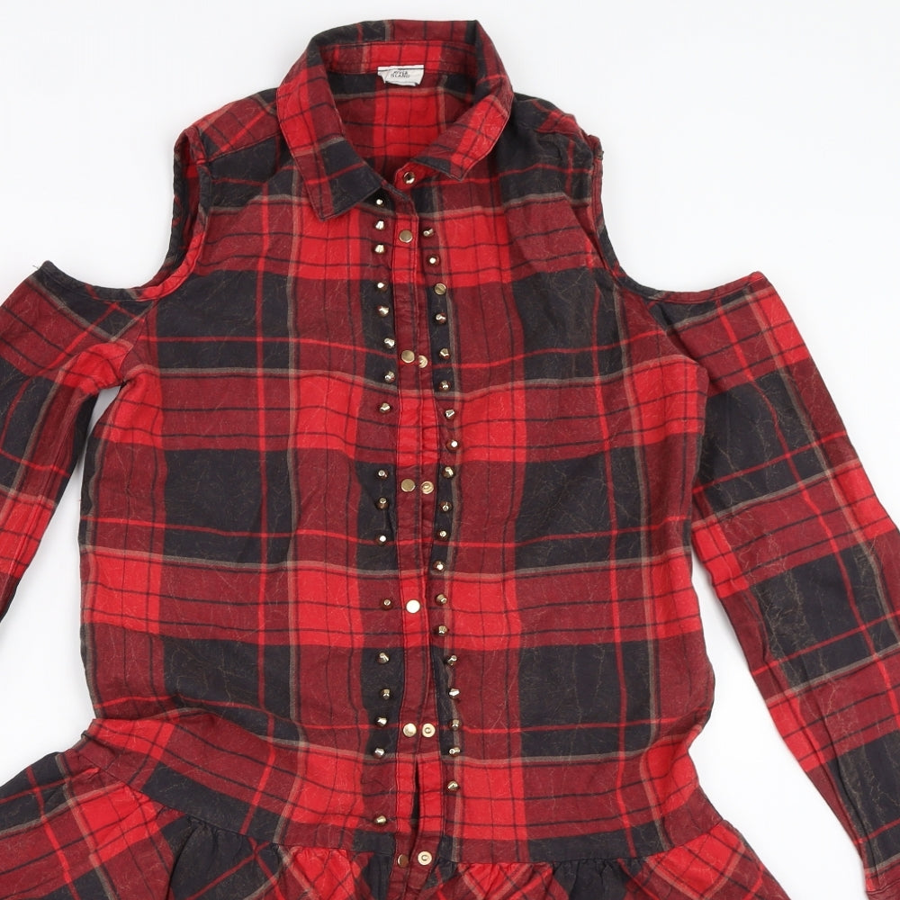 River Island Girls Red Check  Shirt Dress  Size 12 Years