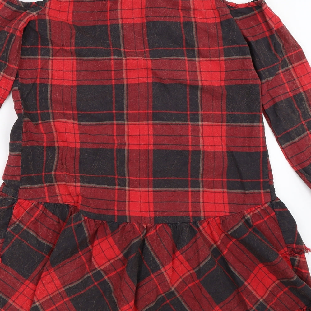 River Island Girls Red Check  Shirt Dress  Size 12 Years