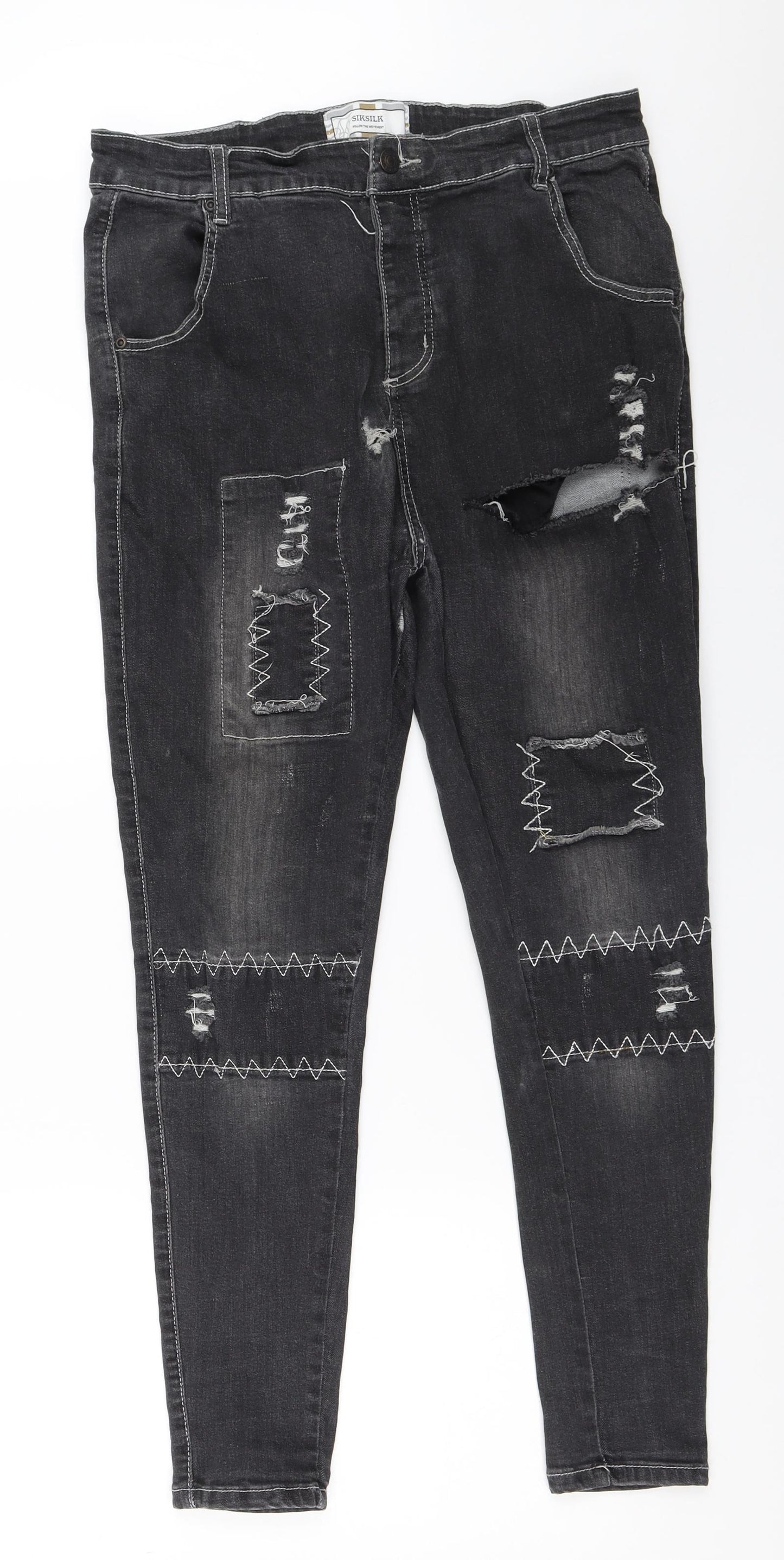 SikSilk Mens Black  Denim Skinny Jeans Size M L27 in
