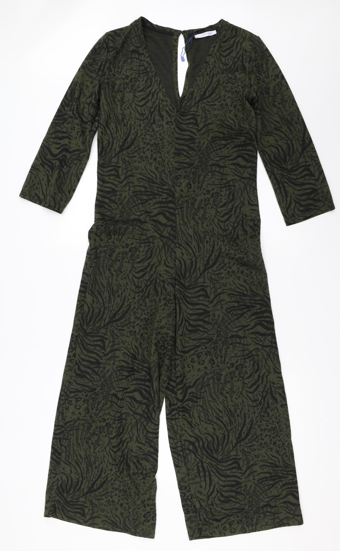 Zara Womens Green Animal Print  Jumpsuit One-Piece Size S