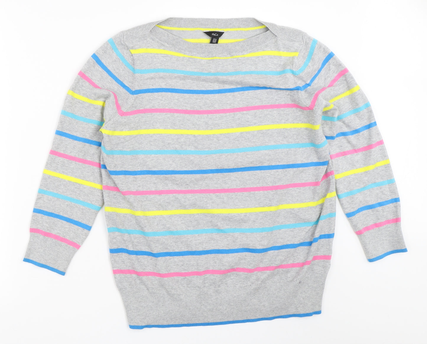 M&Co Womens Grey Striped  Pullover Jumper Size 14