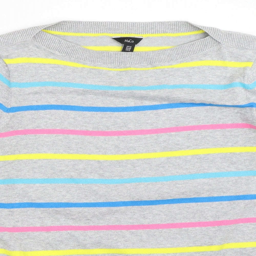 M&Co Womens Grey Striped  Pullover Jumper Size 14