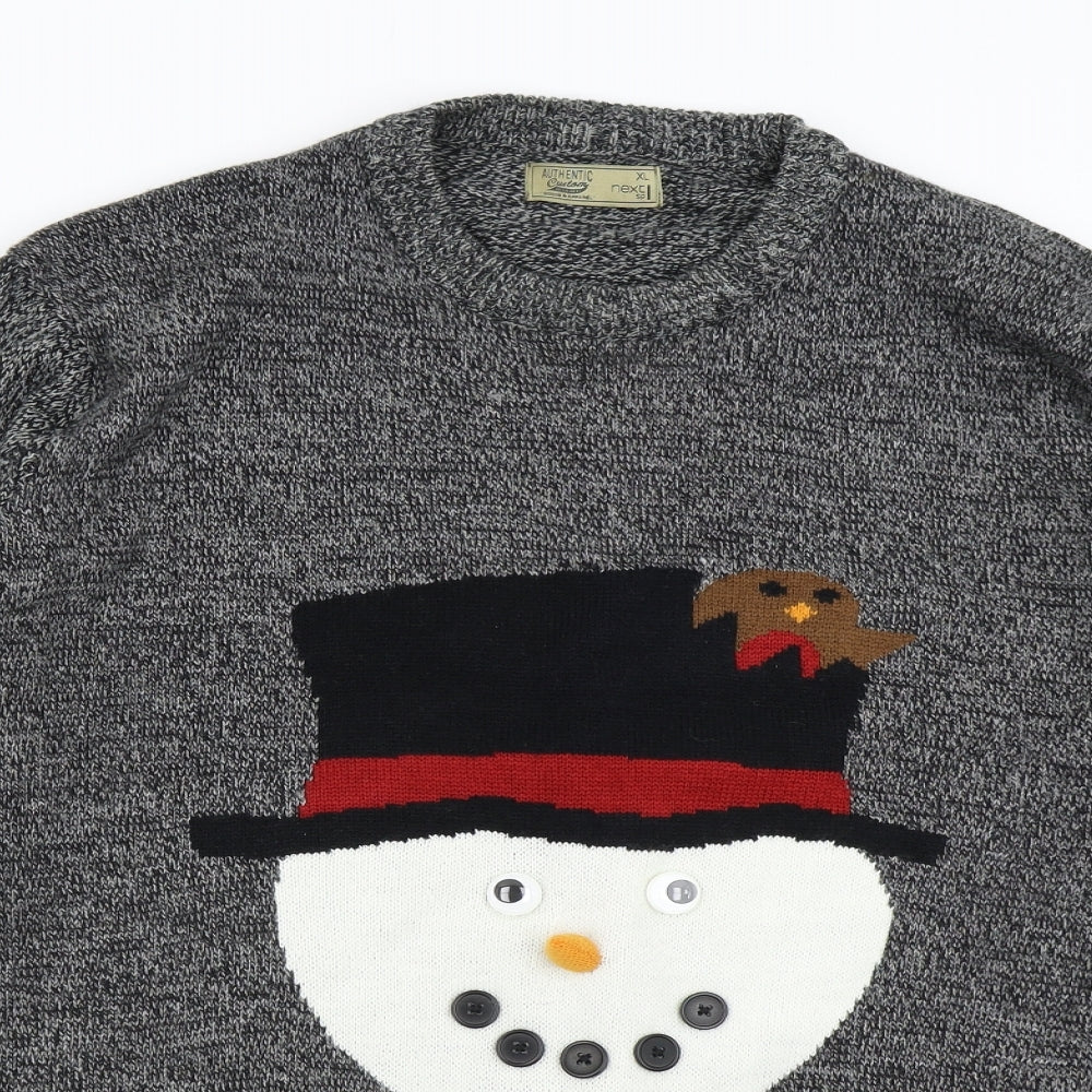 NEXT Mens Grey  Knit Pullover Jumper Size XL  - Snowman
