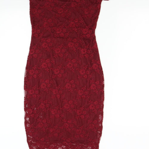 Boohoo Womens Red  Lace Bodycon  Size 8