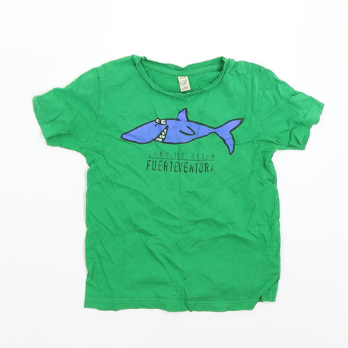 Earth Positive Boys Green   Basic T-Shirt Size 5-6 Years  - Save the Ocean Fuerteventura Shark