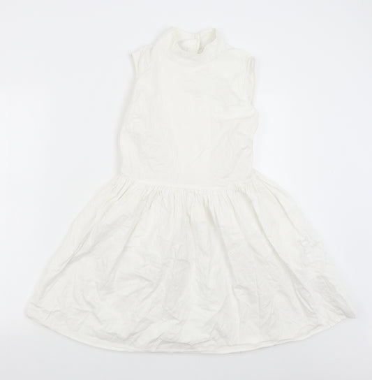 Front view of ASOS Petite women’s white corduroy fit & flare, size UK 12
