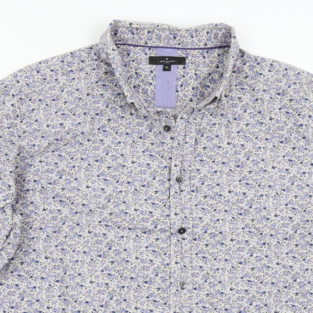 Jeff Banks Mens Blue Floral   Button-Up Size XL