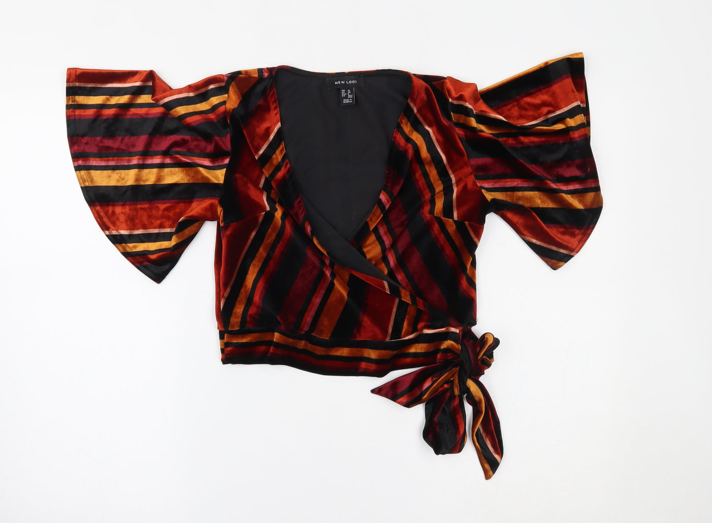 New Look Womens Black Striped  Cropped Blouse Size 10