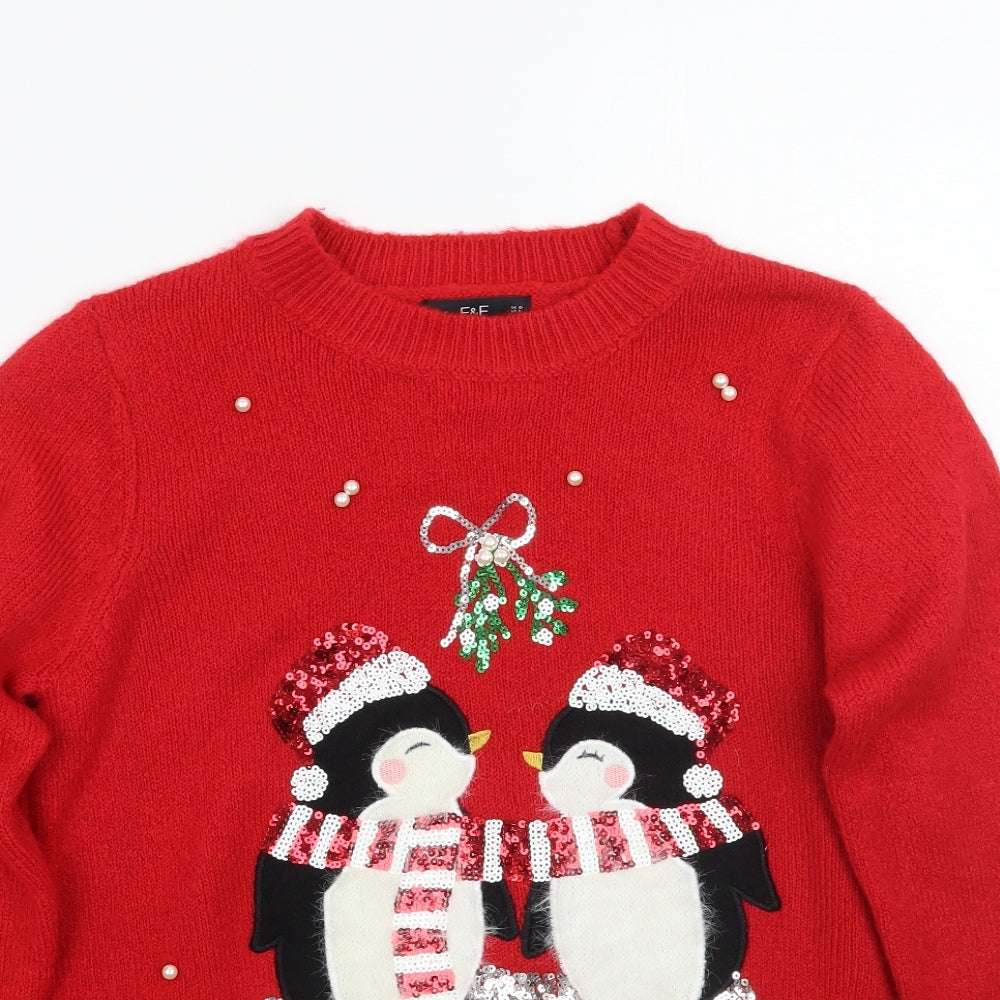 F&F Womens Red   Pullover Jumper Size 12  - Christmas