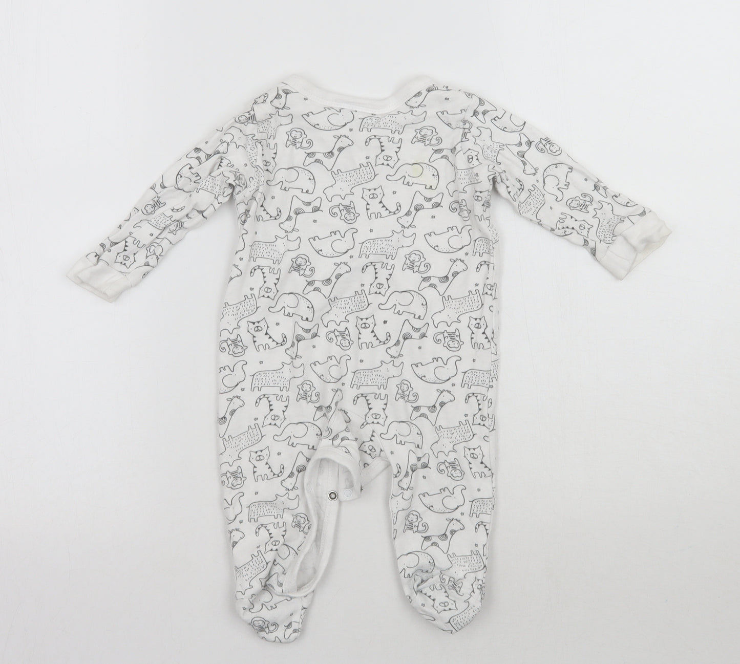 Watch Me Grow Baby White Animal Print  Babygrow One-Piece Size 3-6 Months