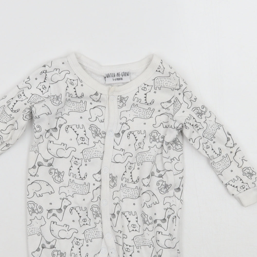 Watch Me Grow Baby White Animal Print  Babygrow One-Piece Size 3-6 Months