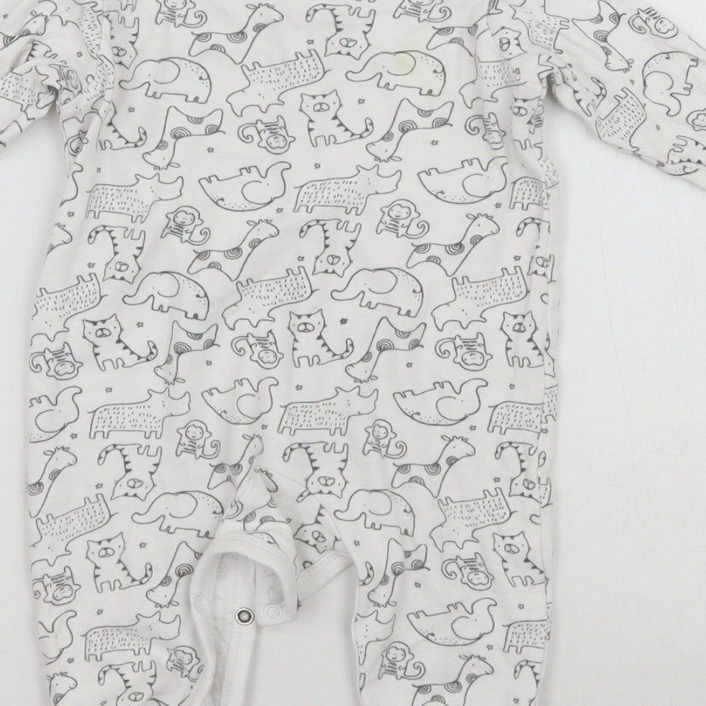 Watch Me Grow Baby White Animal Print  Babygrow One-Piece Size 3-6 Months