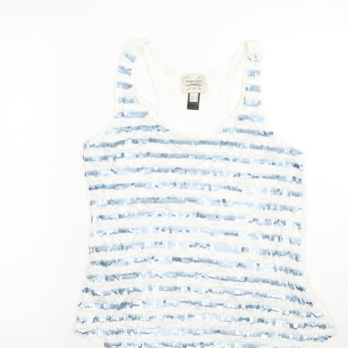 Mango Womens White Striped  Basic Tank Size L