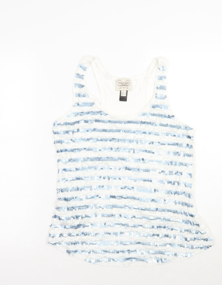 Mango Womens White Striped  Basic Tank Size L