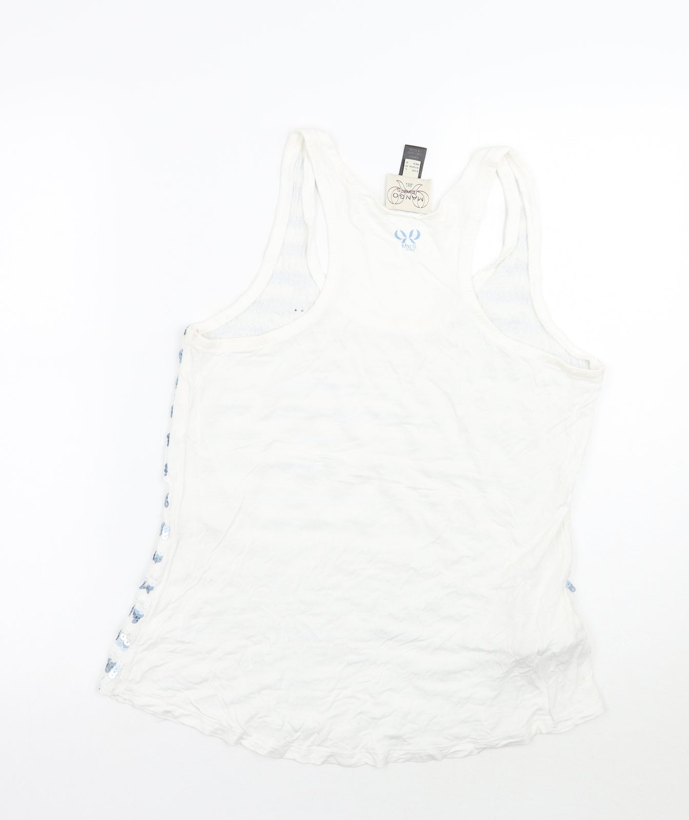 Mango Womens White Striped  Basic Tank Size L