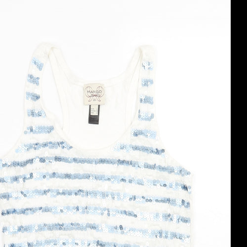 Mango Womens White Striped  Basic Tank Size L
