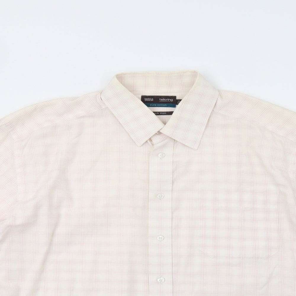 M&S Mens Pink Check   Dress Shirt Size 16.5