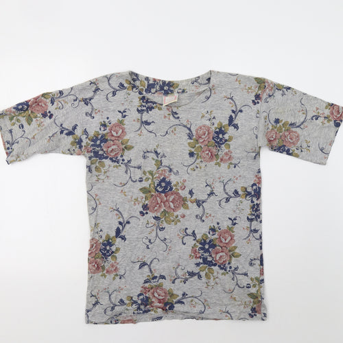Patchwork Womens Grey Floral  Basic T-Shirt Size M