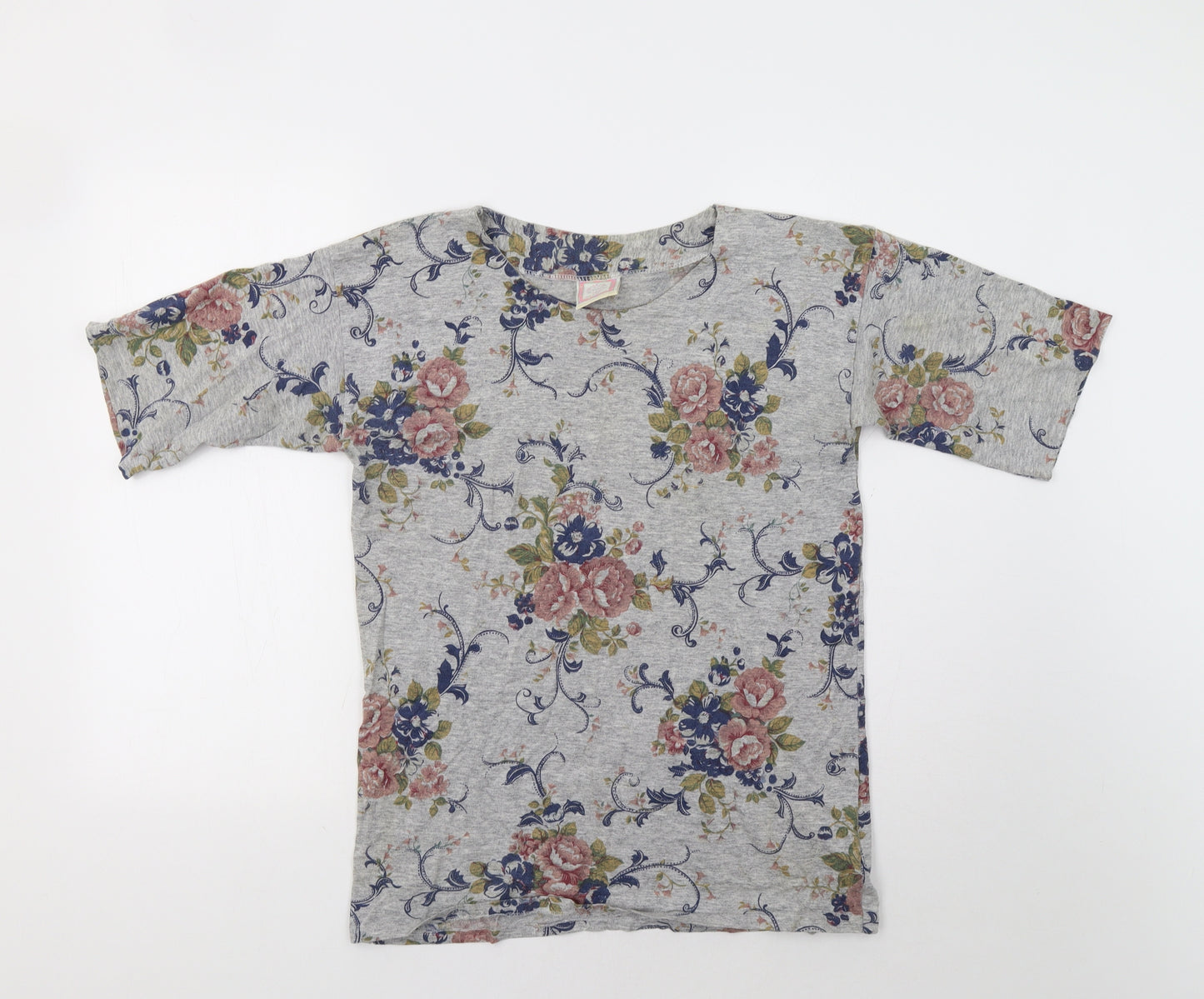 Patchwork Womens Grey Floral  Basic T-Shirt Size M