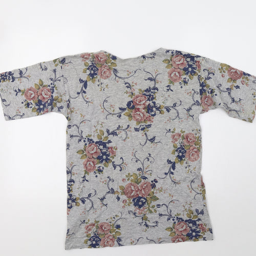 Patchwork Womens Grey Floral  Basic T-Shirt Size M
