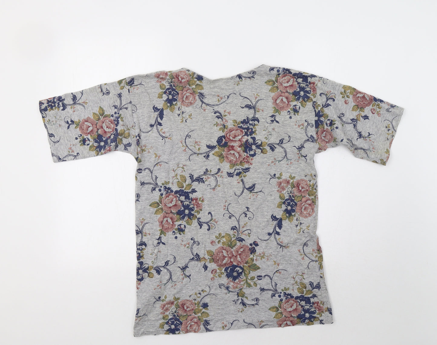 Patchwork Womens Grey Floral  Basic T-Shirt Size M
