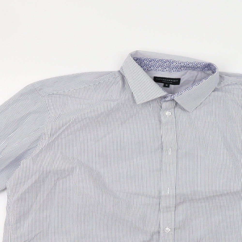 Taylor & Wright Mens Blue Striped   Dress Shirt Size 16