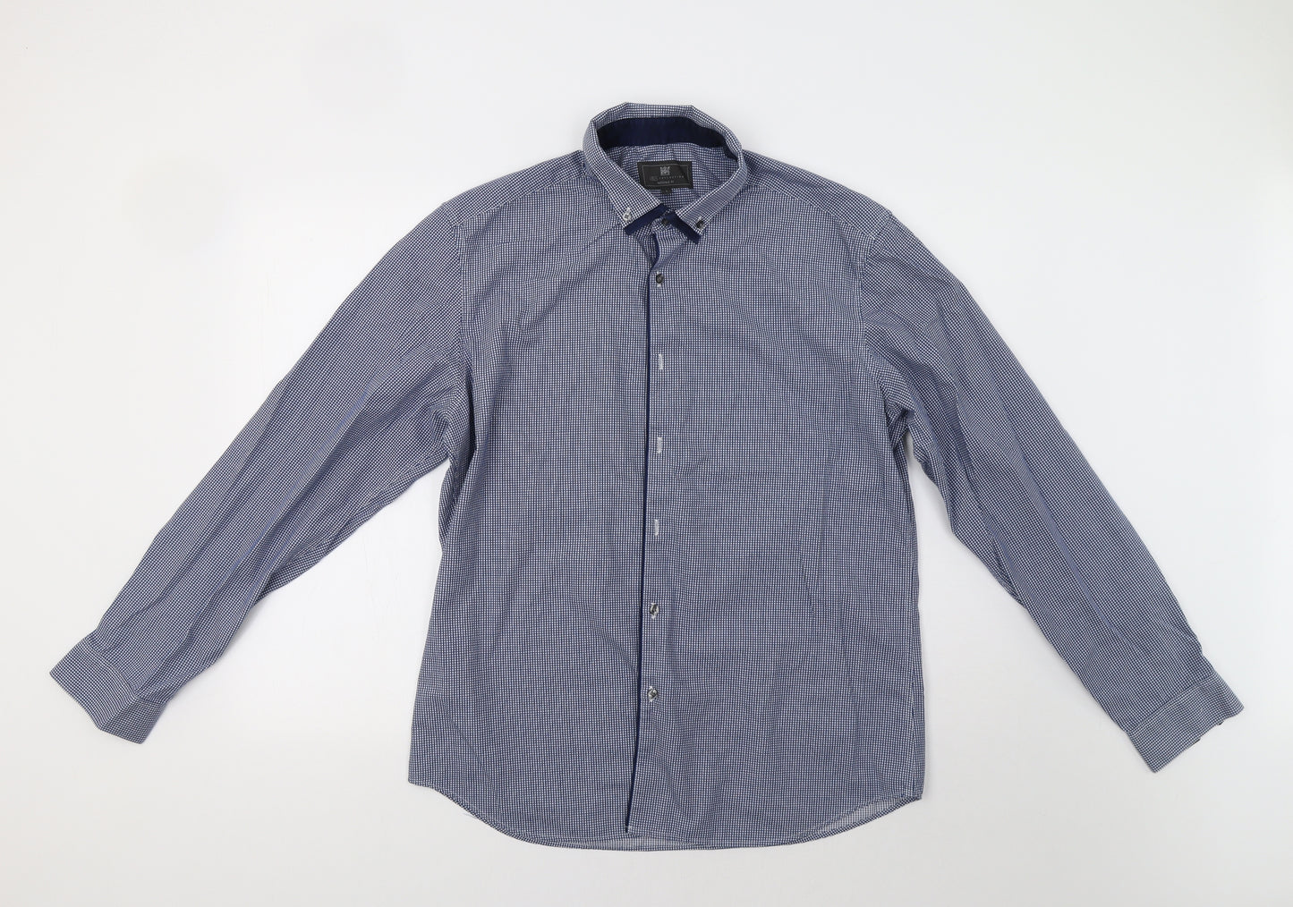 M&S Mens Blue Check   Dress Shirt Size L