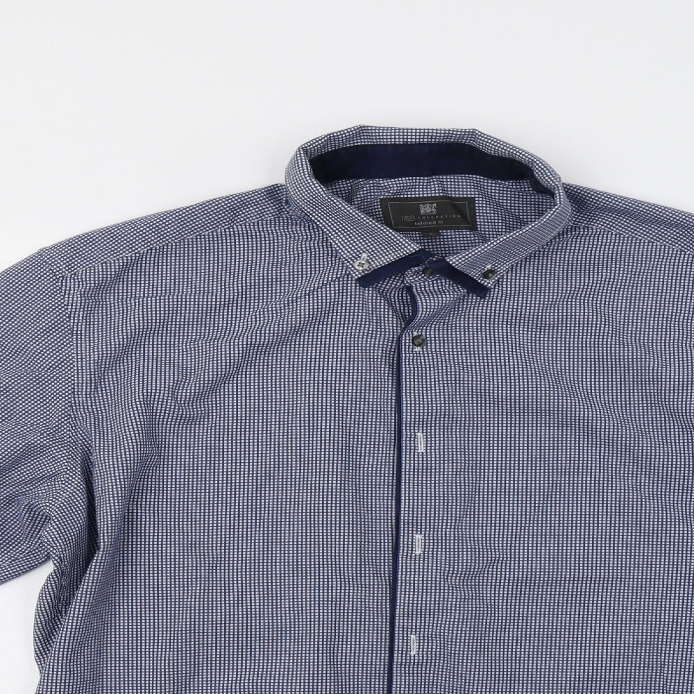 M&S Mens Blue Check   Dress Shirt Size L
