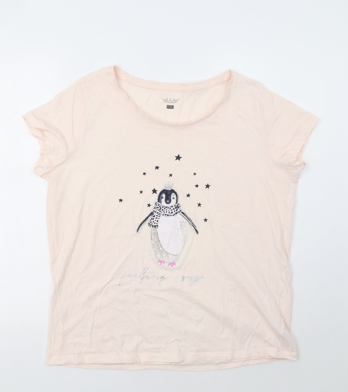 F&F Womens Pink   Top Pyjama Top Size 16  - Penguin