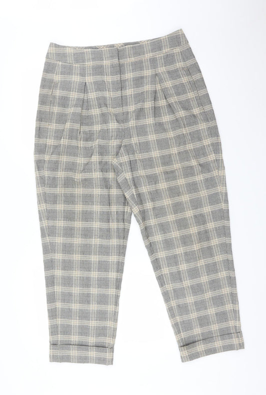Front view of Marks & Spencer women’s multicoloured check trousers, size UK 14, 25-inch leg