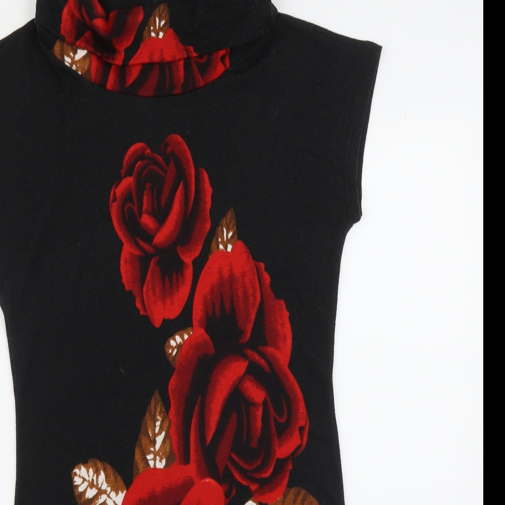 Select Womens Black Floral  T-Shirt Dress  Size M