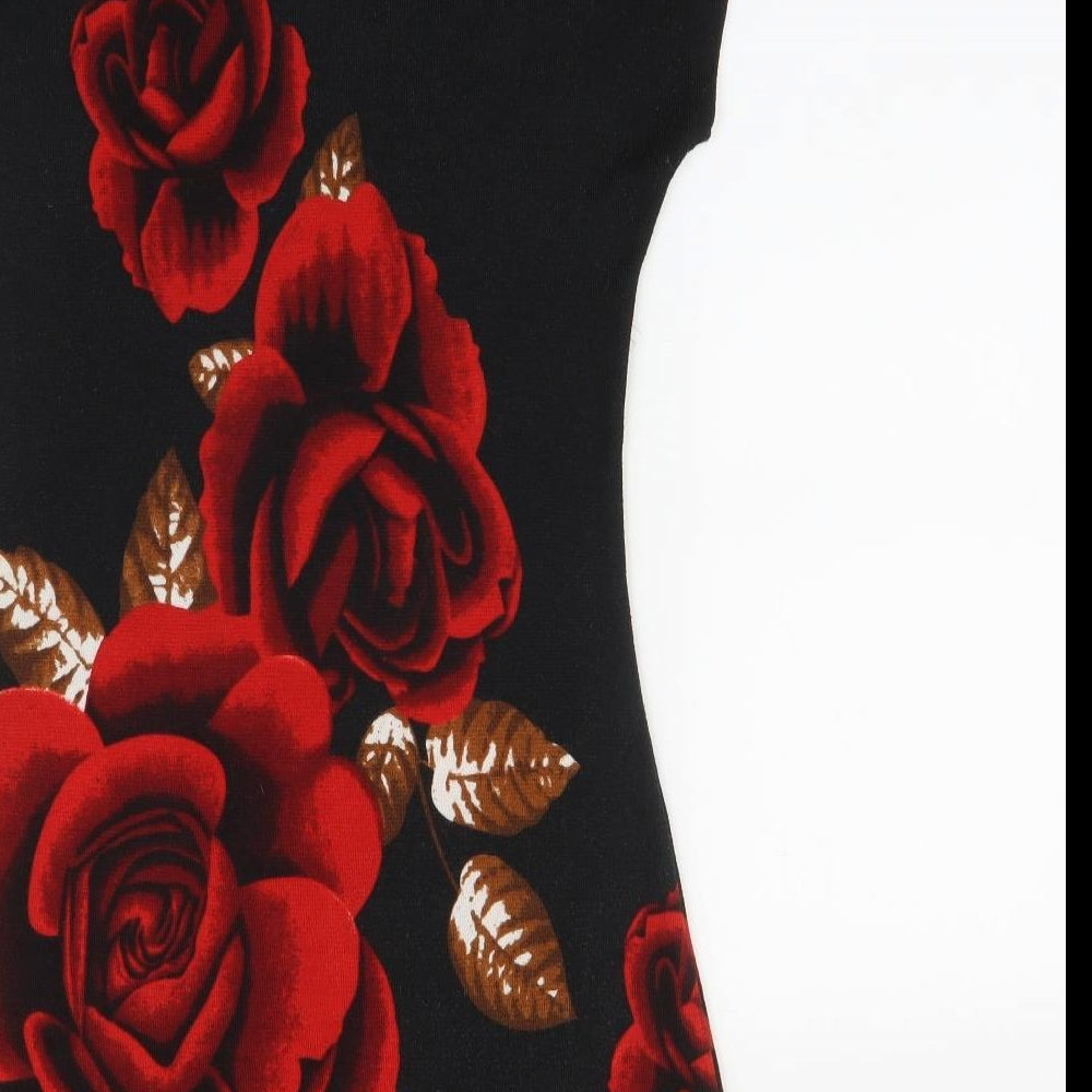 Select Womens Black Floral  T-Shirt Dress  Size M