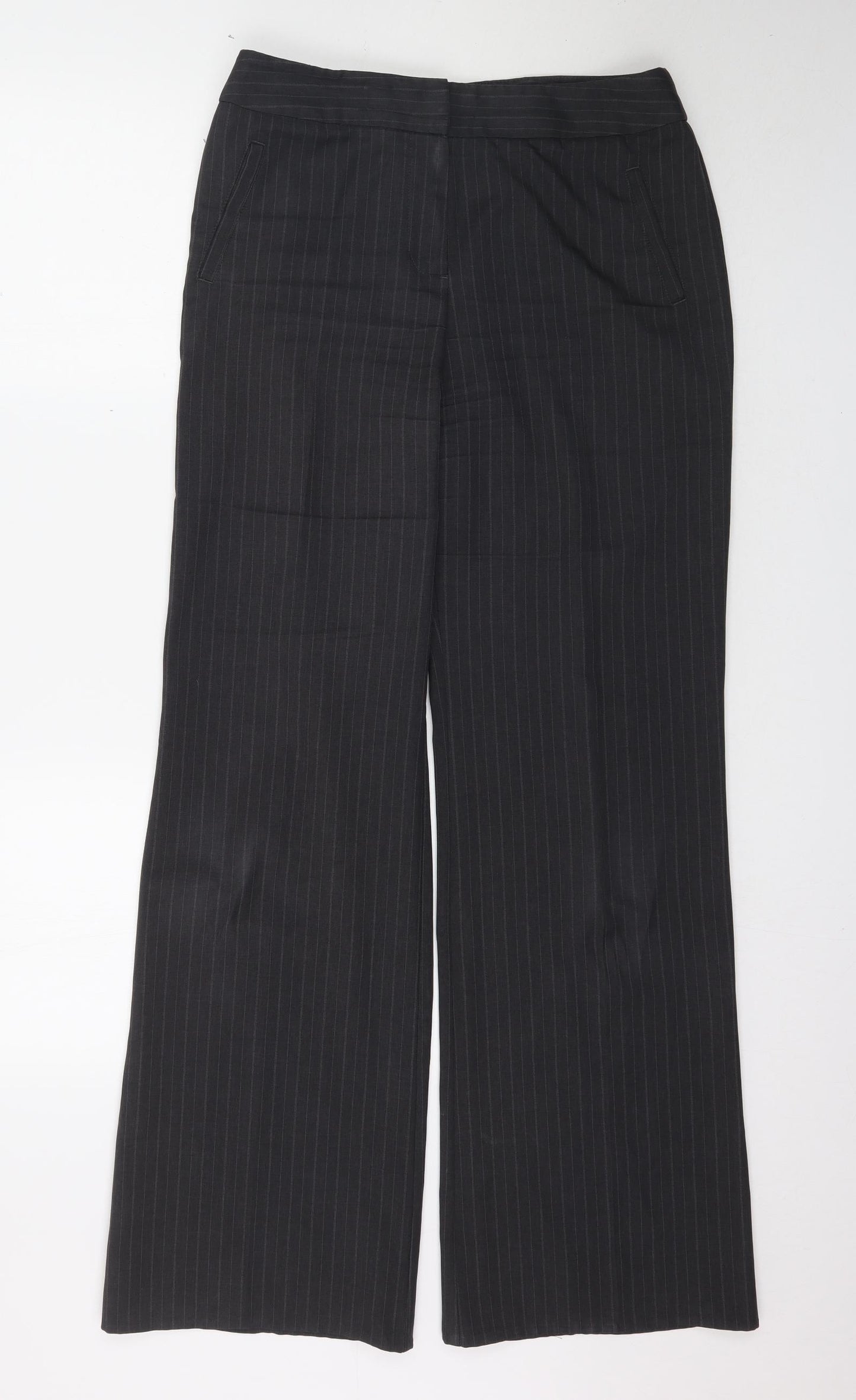 Marks and Spencer Womens Grey Striped  Trousers  Size 12 L33 in