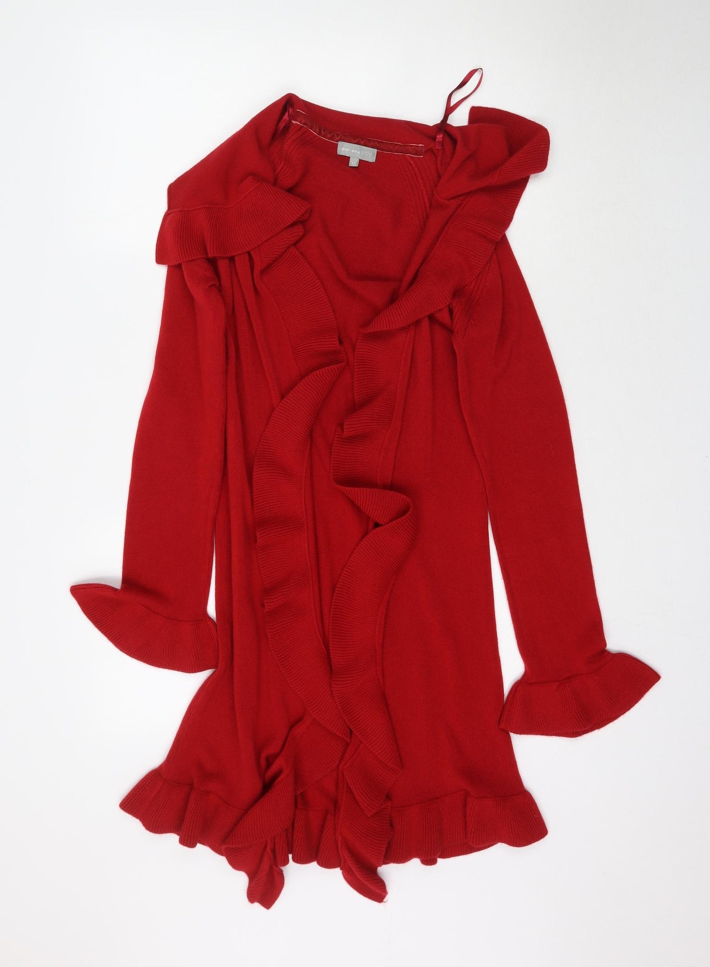 Per Una Womens Red  Knit Cardigan Jumper Size 12  - Waterfall ruffle