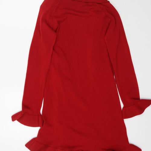 Per Una Womens Red  Knit Cardigan Jumper Size 12  - Waterfall ruffle