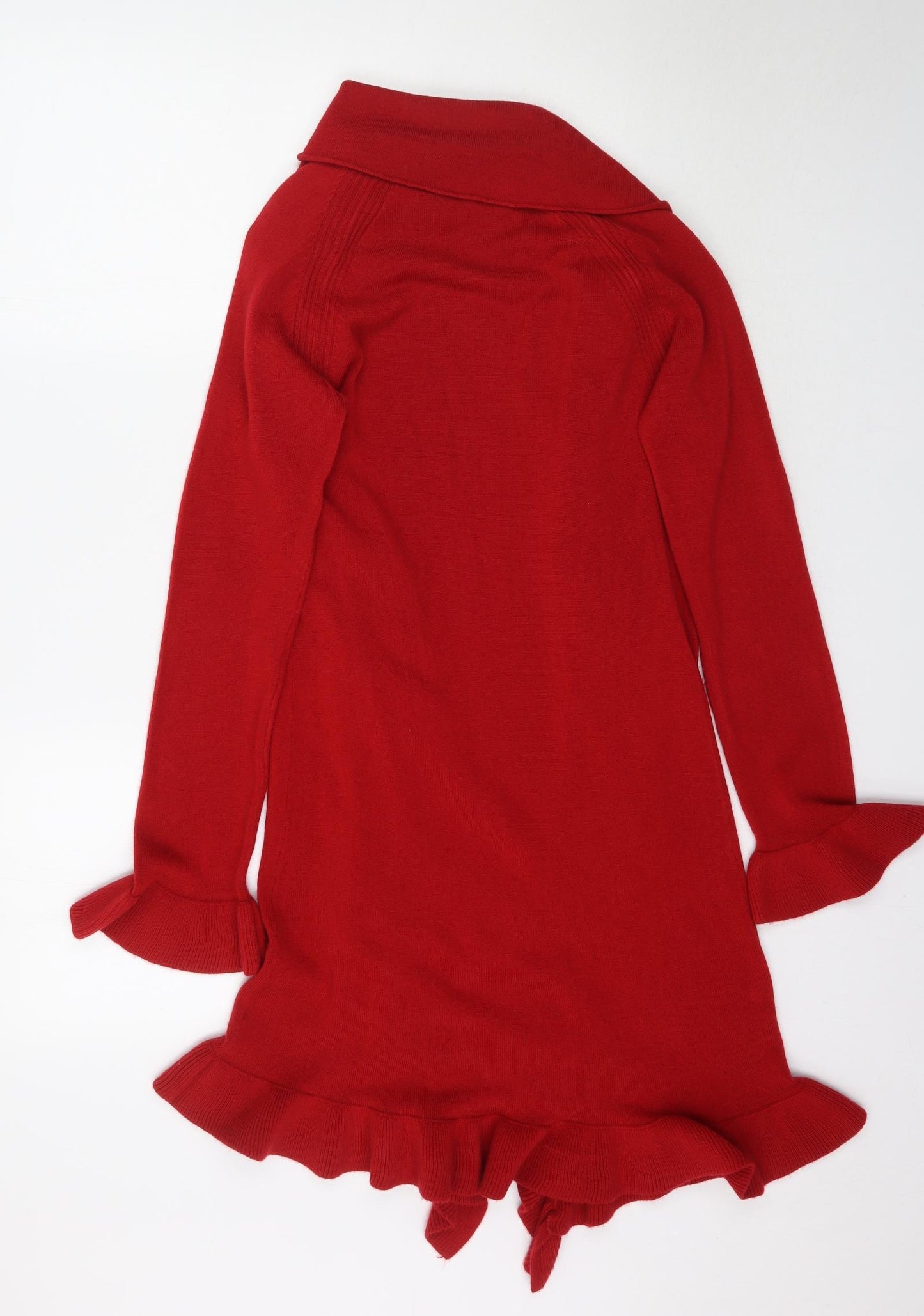 Per Una Womens Red  Knit Cardigan Jumper Size 12  - Waterfall ruffle