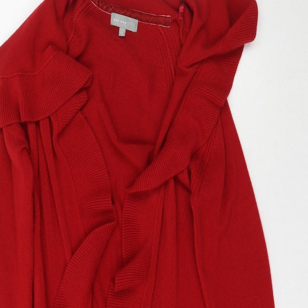 Per Una Womens Red  Knit Cardigan Jumper Size 12  - Waterfall ruffle