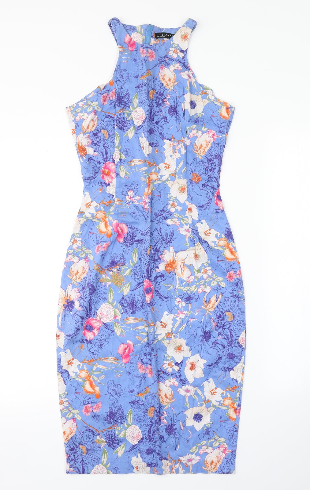 Zara Womens Blue Floral  Pencil Dress  Size S