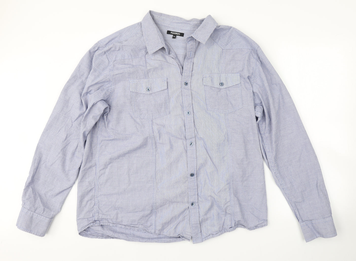 Peacocks Mens Blue Check   Button-Up Size 2XL