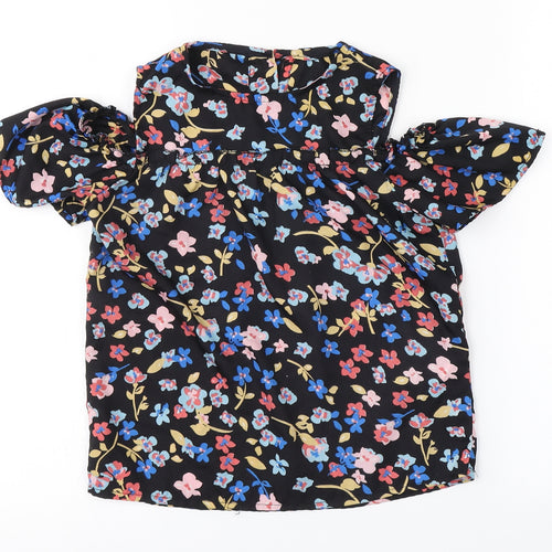 Preworn Girls Black Fair Isle  Basic Blouse Size 10-11 Years