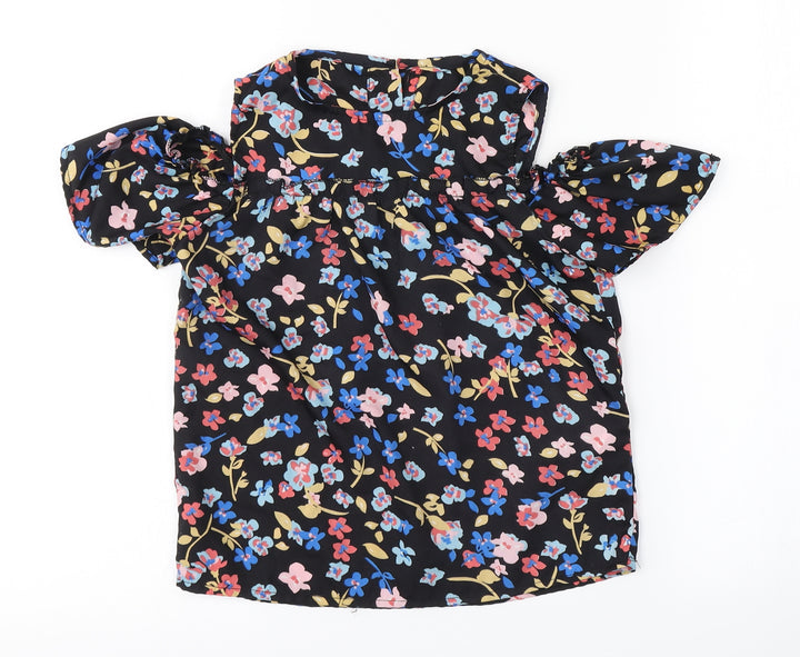 Preworn Girls Black Fair Isle  Basic Blouse Size 10-11 Years