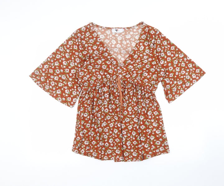 TEMT Womens Orange Floral  A-Line  Size M