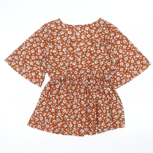 TEMT Womens Orange Floral  A-Line  Size M