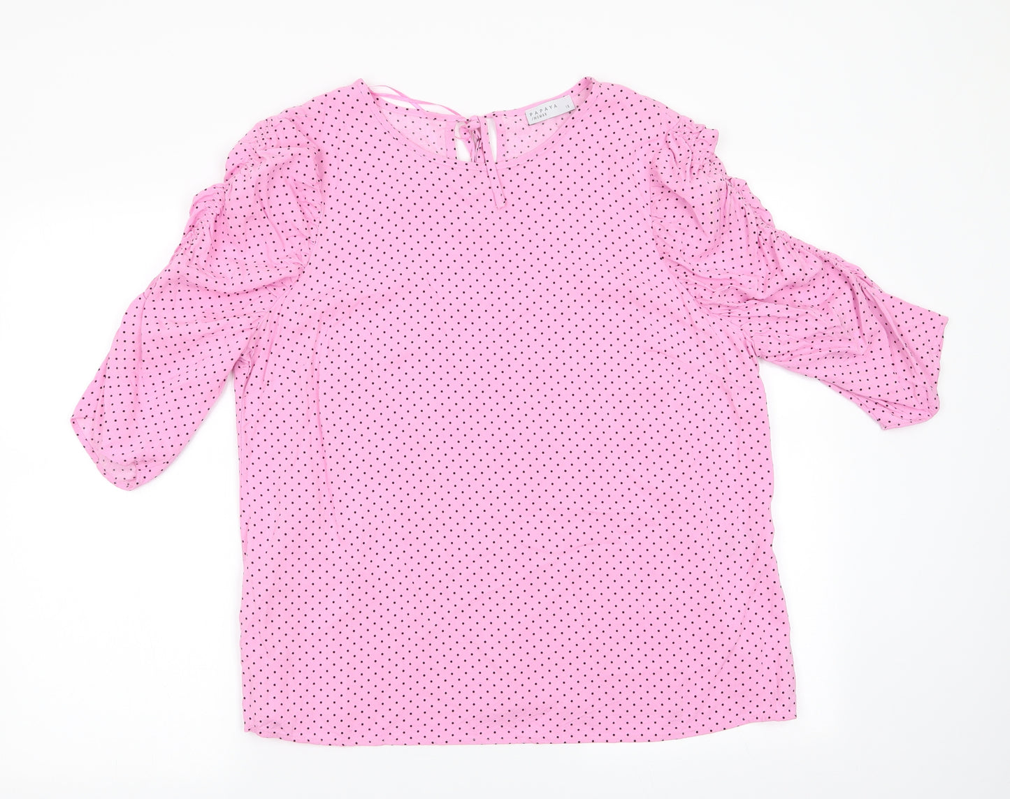 Papaya Womens Pink Polka Dot  Basic Blouse Size 18  - Back Neck Tie Ruche Sleeves