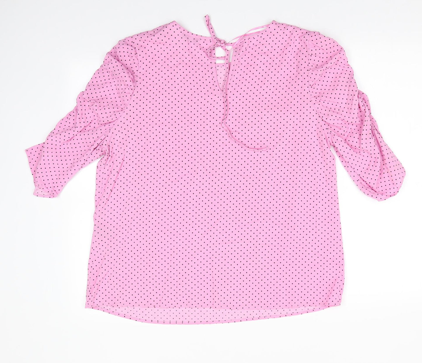 Papaya Womens Pink Polka Dot  Basic Blouse Size 18  - Back Neck Tie Ruche Sleeves